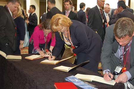 Brunch guests fill out 'guest book'