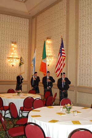 The Shannon Rovers' flag carriers.