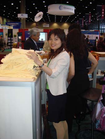 Grace Lee giving out T-shirts